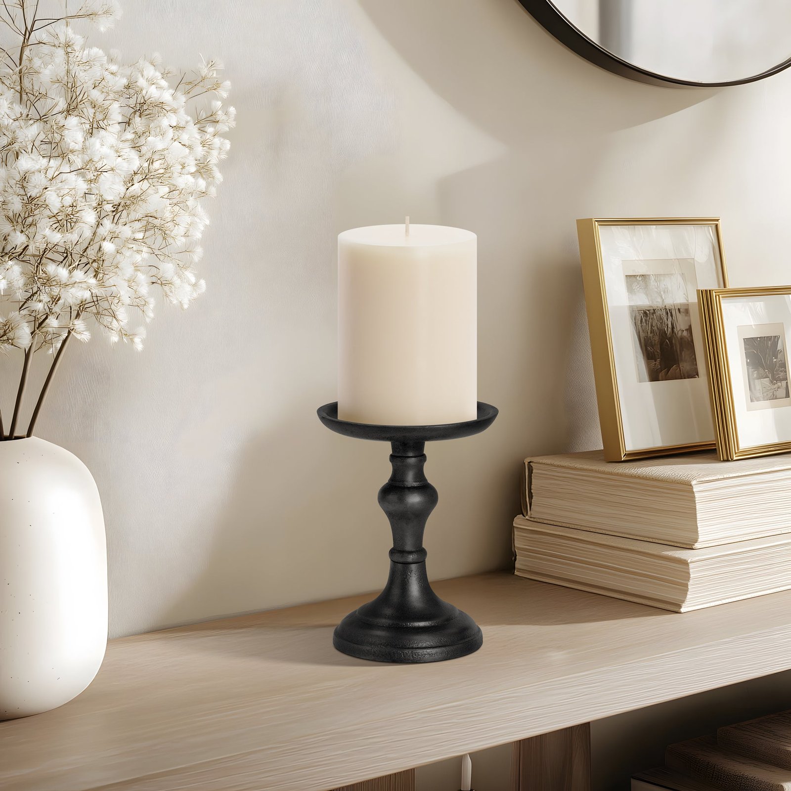 Chapel Antique Black Aluminum 5 Inch Tall Pillar Candle Holder - Image 5