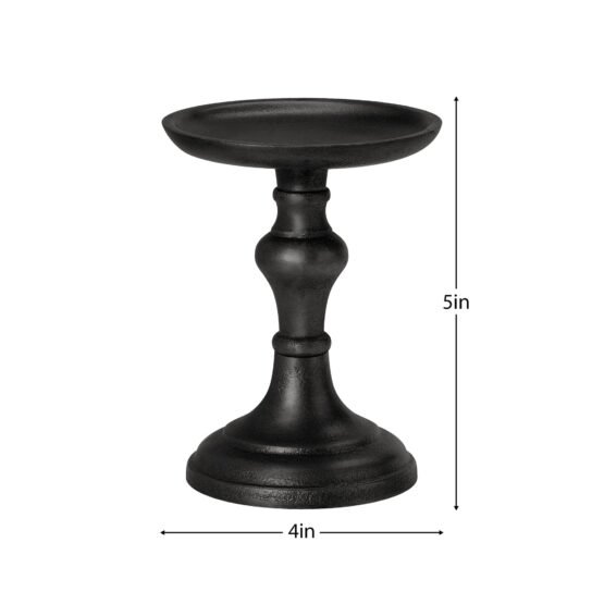 Chapel Antique Black Aluminum 5 Inch Tall Pillar Candle Holder - Image 3