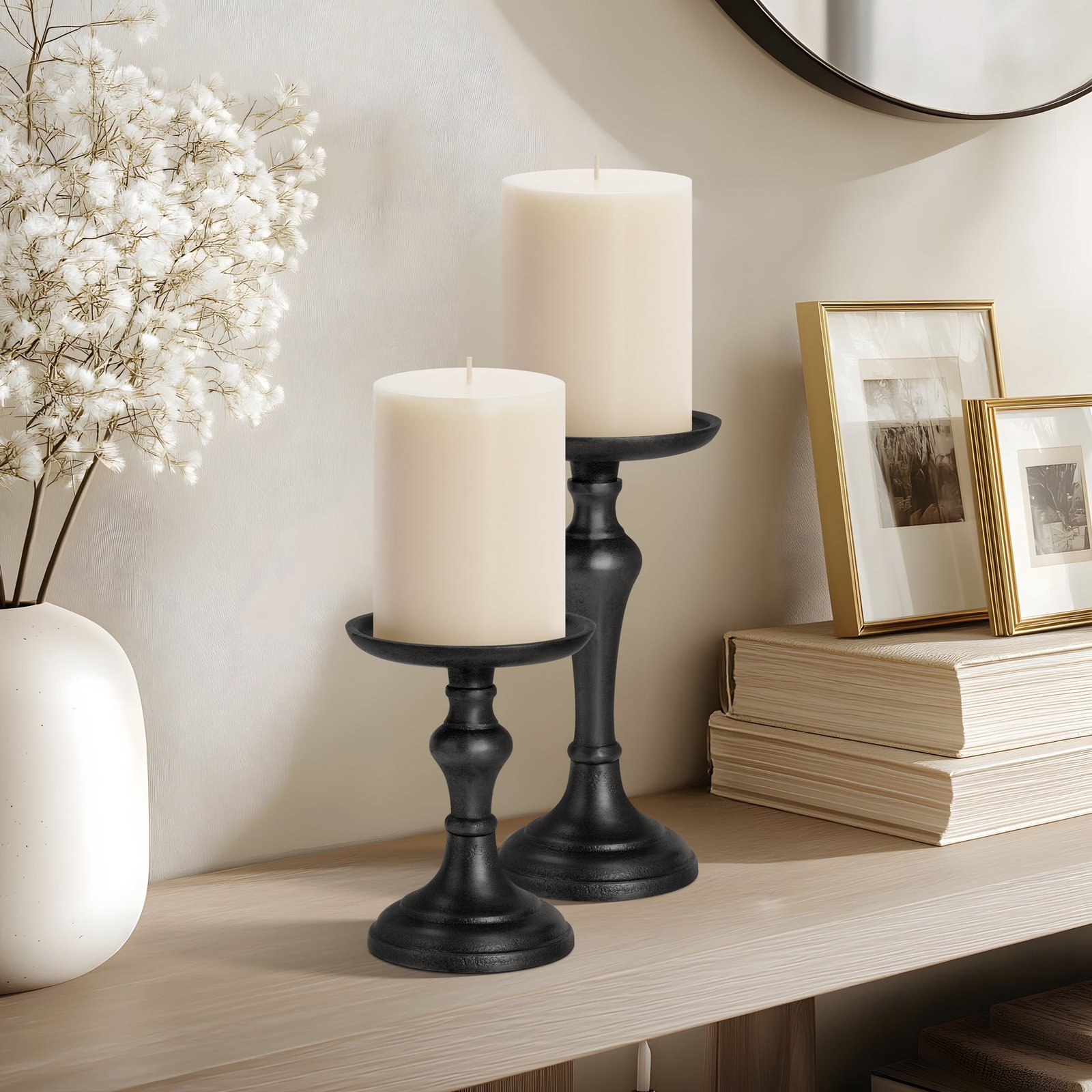 Chapel Antique Black Aluminum 5 Inch Tall Pillar Candle Holder - Image 4