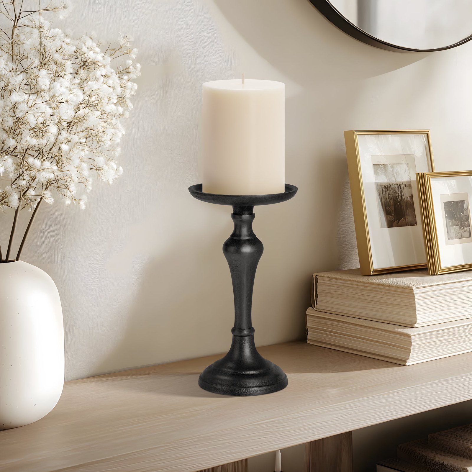 Chapel Antique Black Aluminum 7 Inch Tall Pillar Candle Holder - Image 5