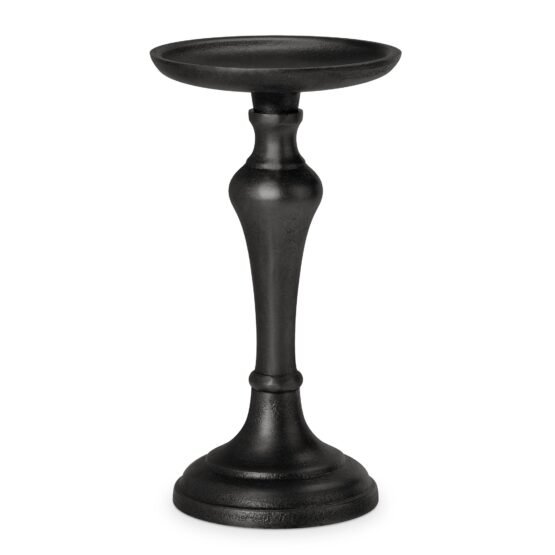Chapel Antique Black Aluminum 7 Inch Tall Pillar Candle Holder