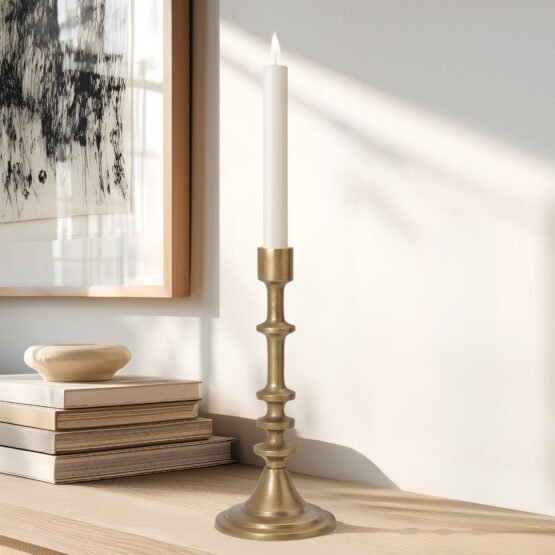 Chapel Antique Brass Nickel Plated Aluminum 10 Inch Tall Taper Candle Holder - Image 5