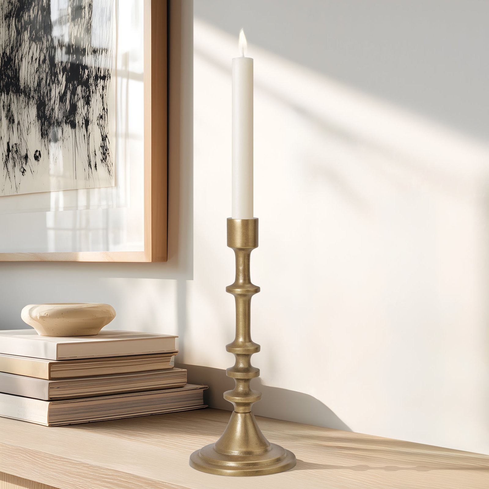 Chapel Antique Brass Nickel Plated Aluminum 10 Inch Tall Taper Candle Holder - Image 5