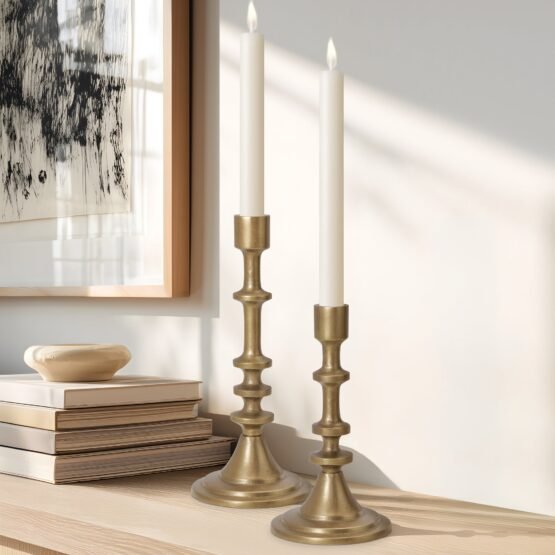 Chapel Antique Brass Nickel Plated Aluminum 10 Inch Tall Taper Candle Holder - Image 4