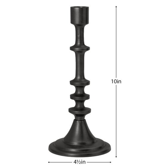 Chapel Antique Black Aluminum 10 Inch Tall Taper Candle Holder - Image 3