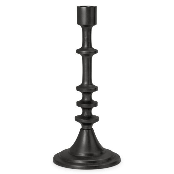 Chapel Antique Black Aluminum 10 Inch Tall Taper Candle Holder