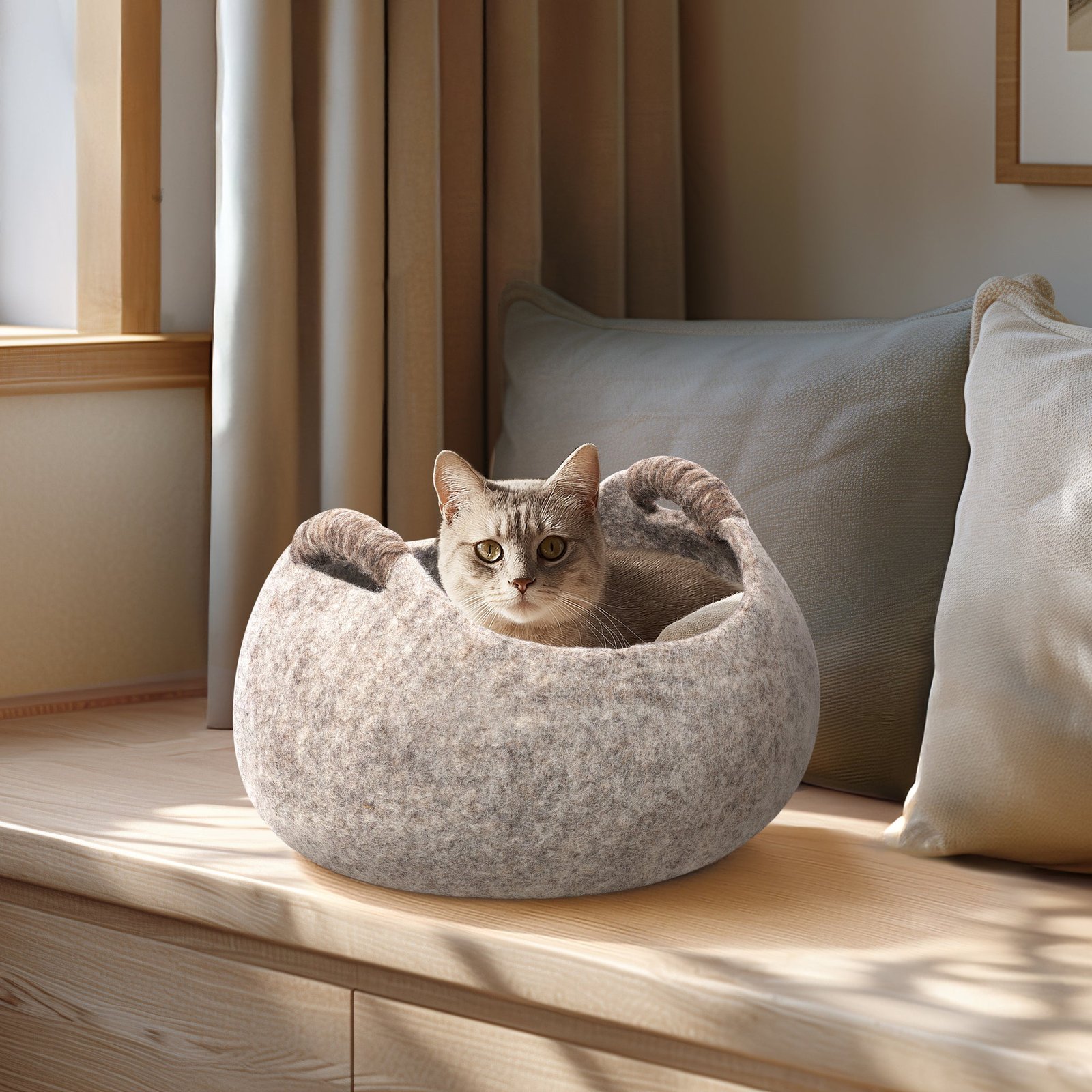 MODWOOL Felt 12 inch Diameter Handle Basket - Brown - Image 5