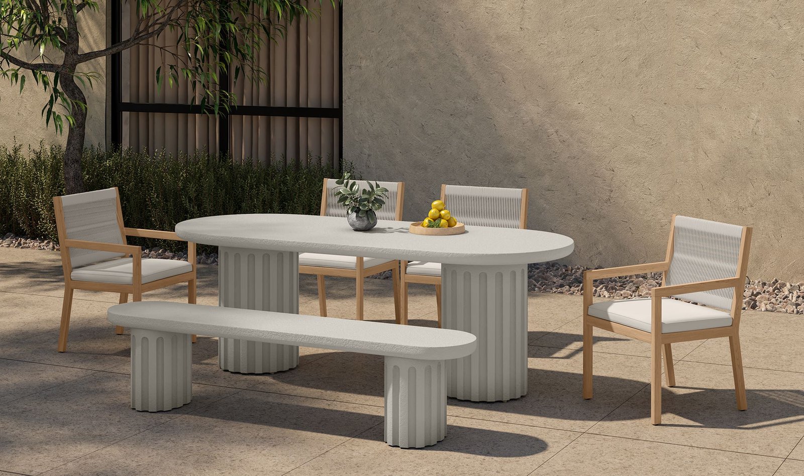 ERIS OUTDOOR DINING BENCH WHITE WALNUT - Image 3