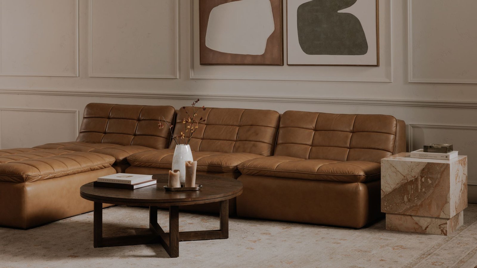 LINO ARMLESS MODULAR SOFA LEATHER TAN - Image 3