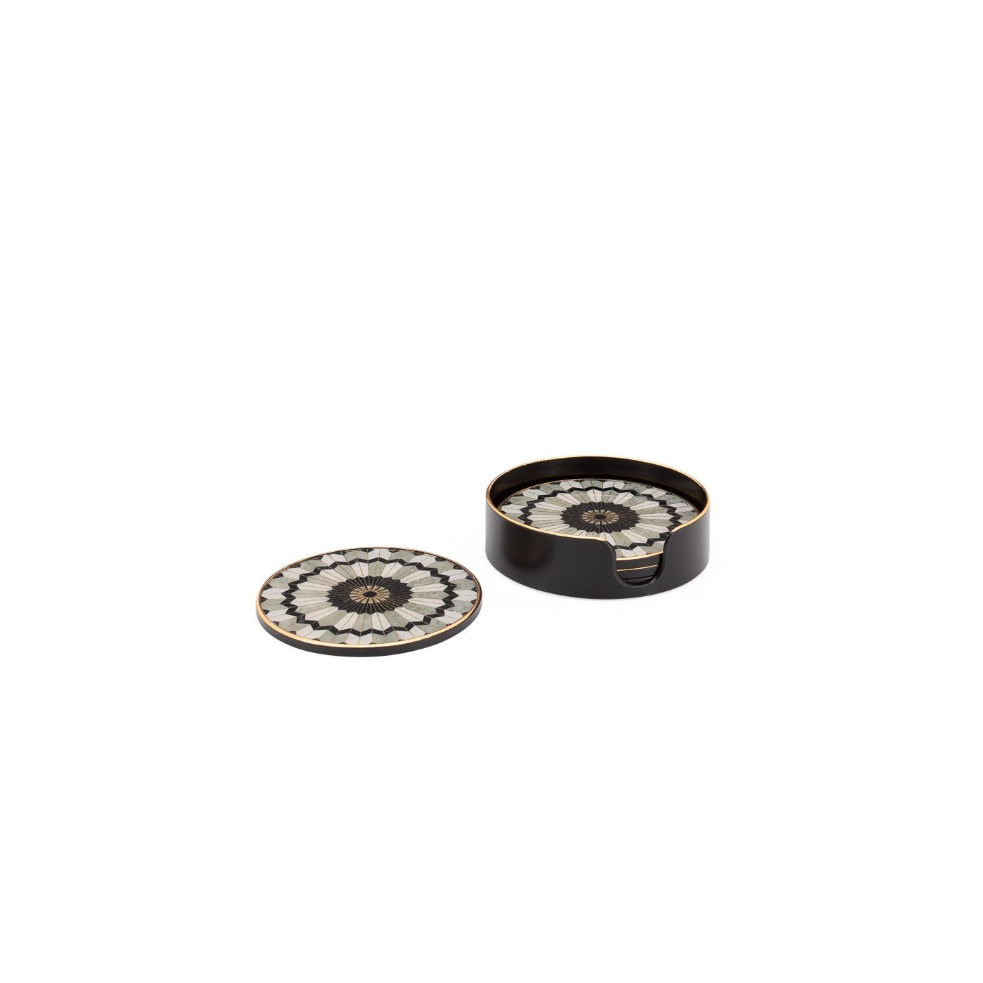 Savoy Gold Trim 4 Piece Round Coaster Set - Mosaic - Image 2