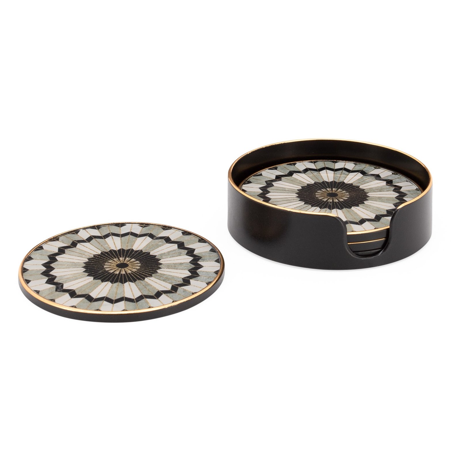 Savoy Gold Trim 4 Piece Round Coaster Set - Mosaic