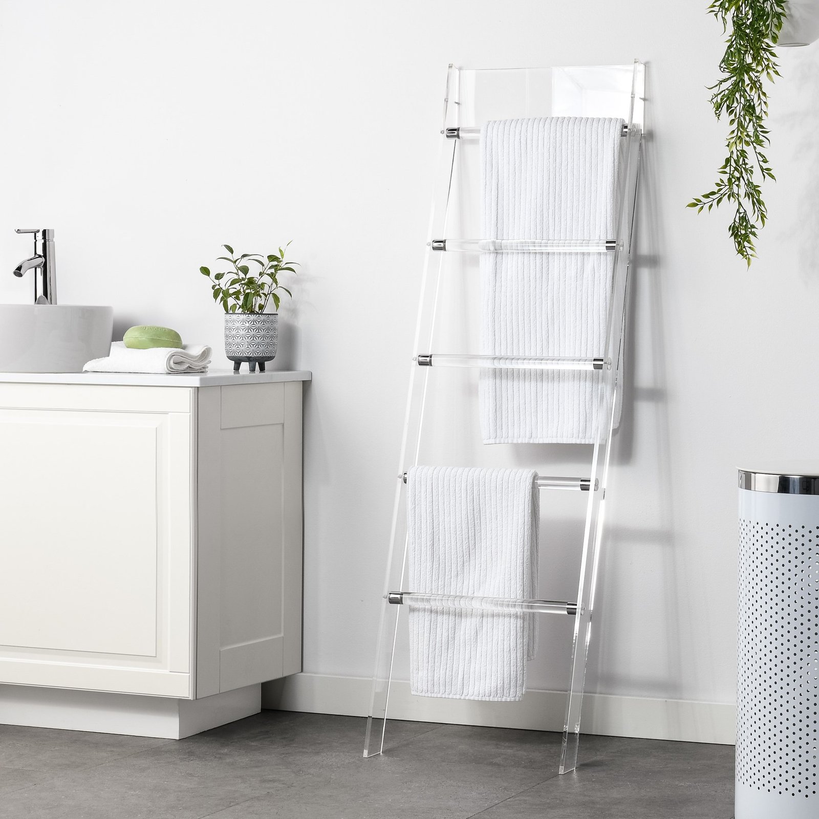 Acrylic Ladder 56 Inch Tall Towel / Magazine Rack