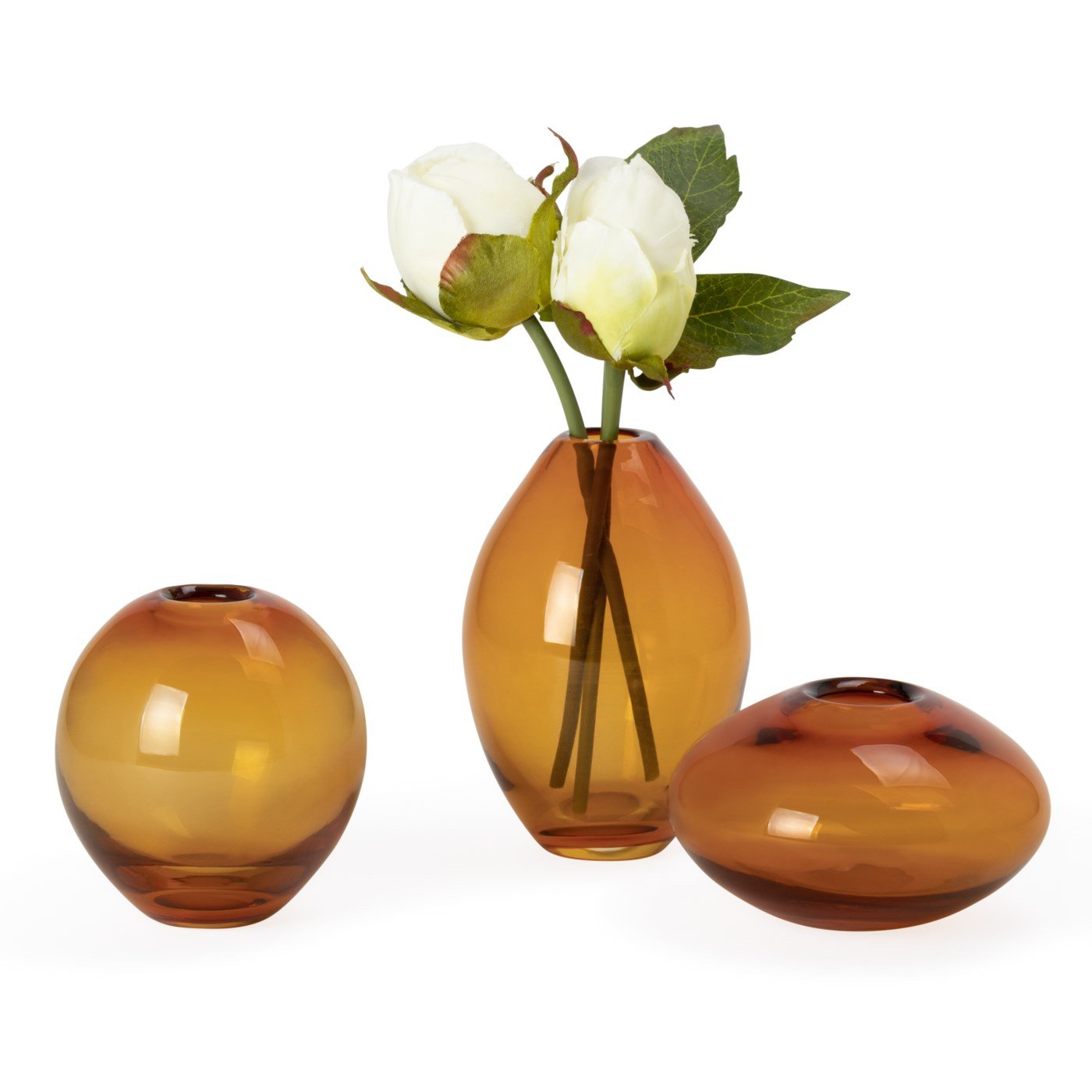 Mini Lustre Assorted 3 Piece Amber Glass Vase Set - Image 3