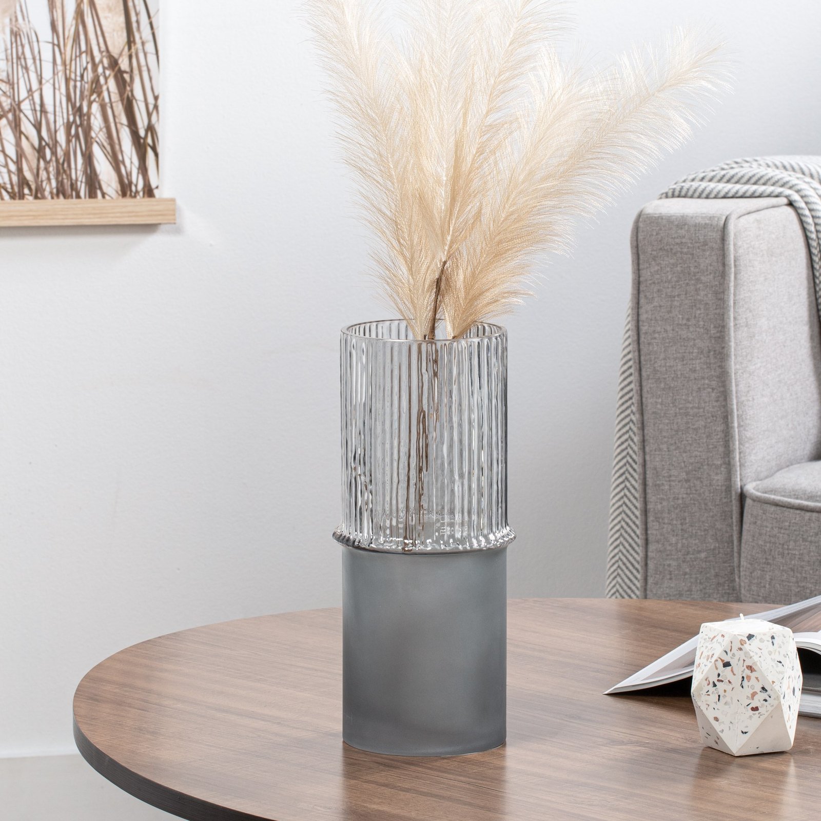 Tivoli Frosted Base 12h" Glass Cylinder Vase - Smoke