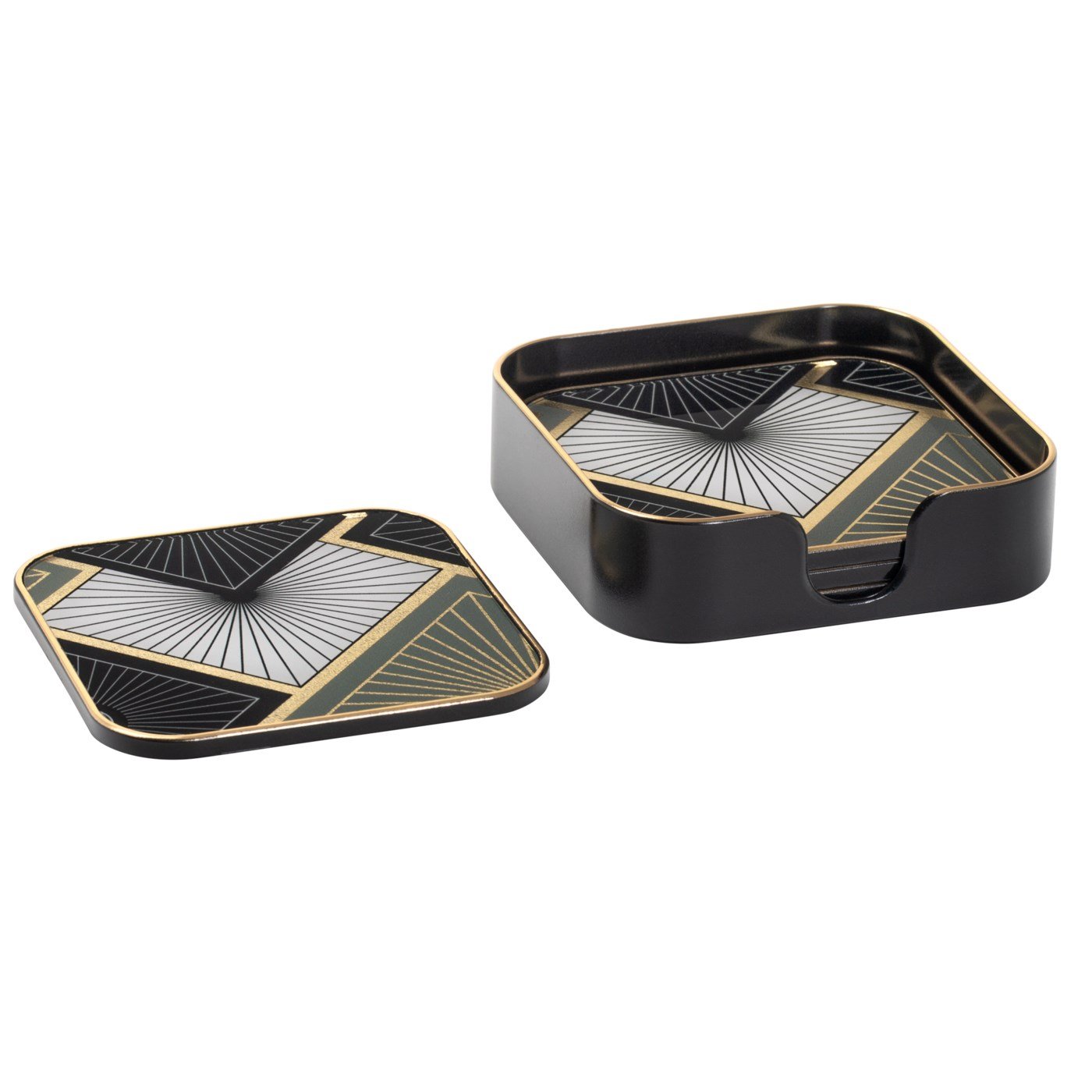 Savoy Gold Trim 4 Piece Square Coaster Set - Radiant Tile - Image 2