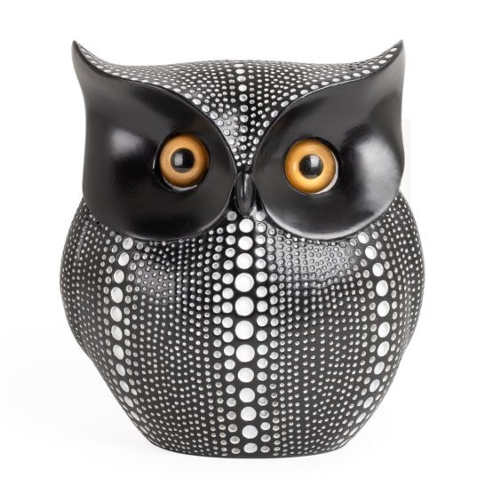 Debossed Dotted Horned Owl Resin Sculpture - Black - Image 2