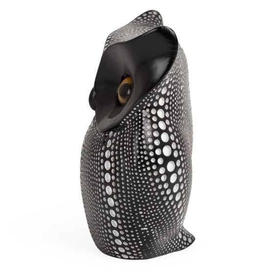 Debossed Dotted Horned Owl Resin Sculpture - Black - Image 3