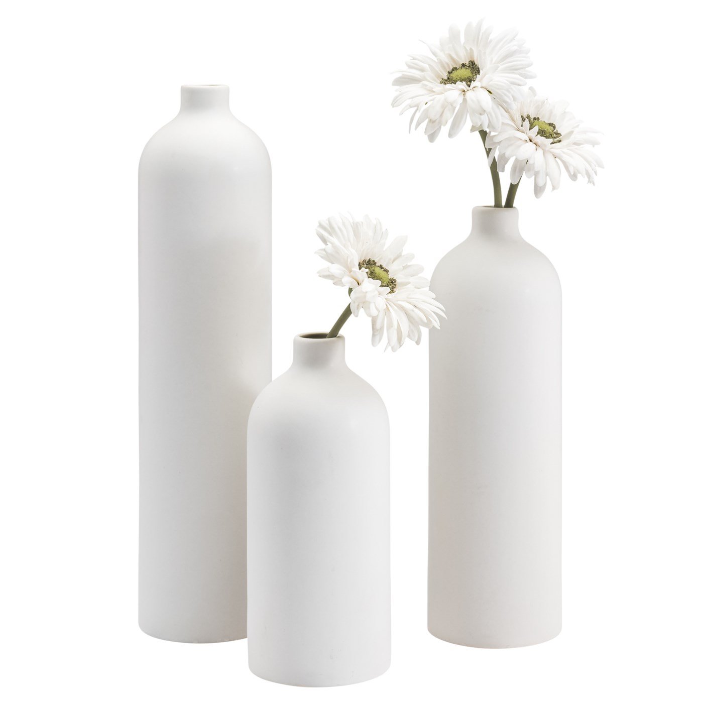 Komi 8 Inch Tall Ceramic Bottle Vase - White - Image 3