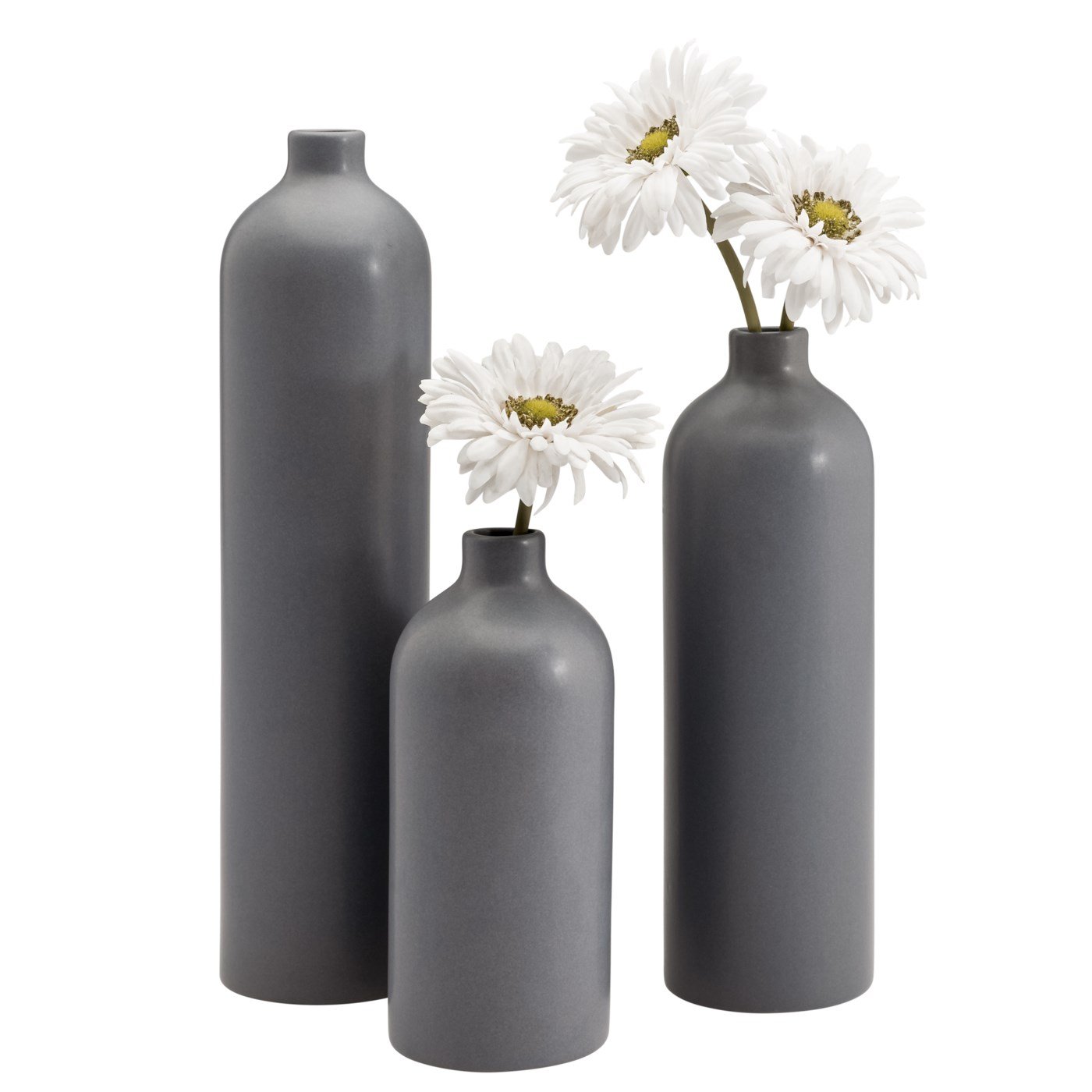 Komi 14h" Ceramic Bottle Vase - Grey - Image 3