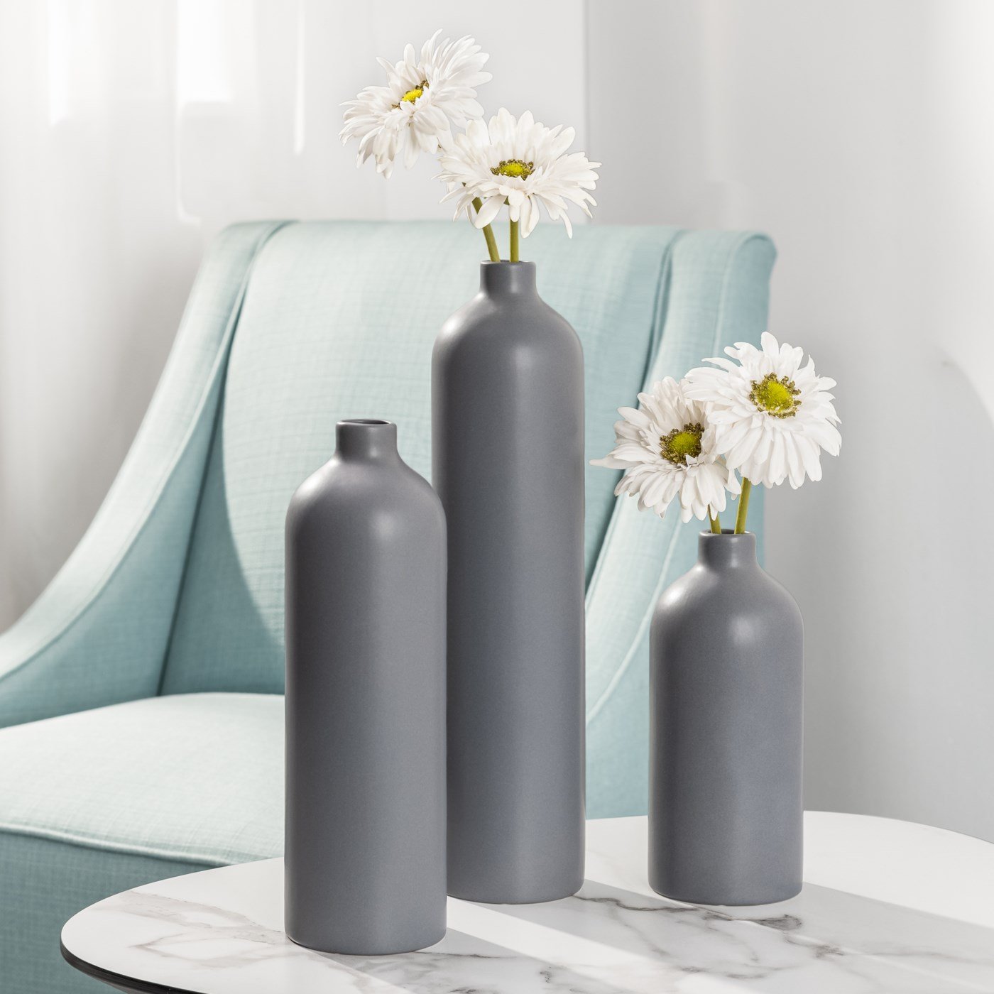 Komi 14h" Ceramic Bottle Vase - Grey - Image 4