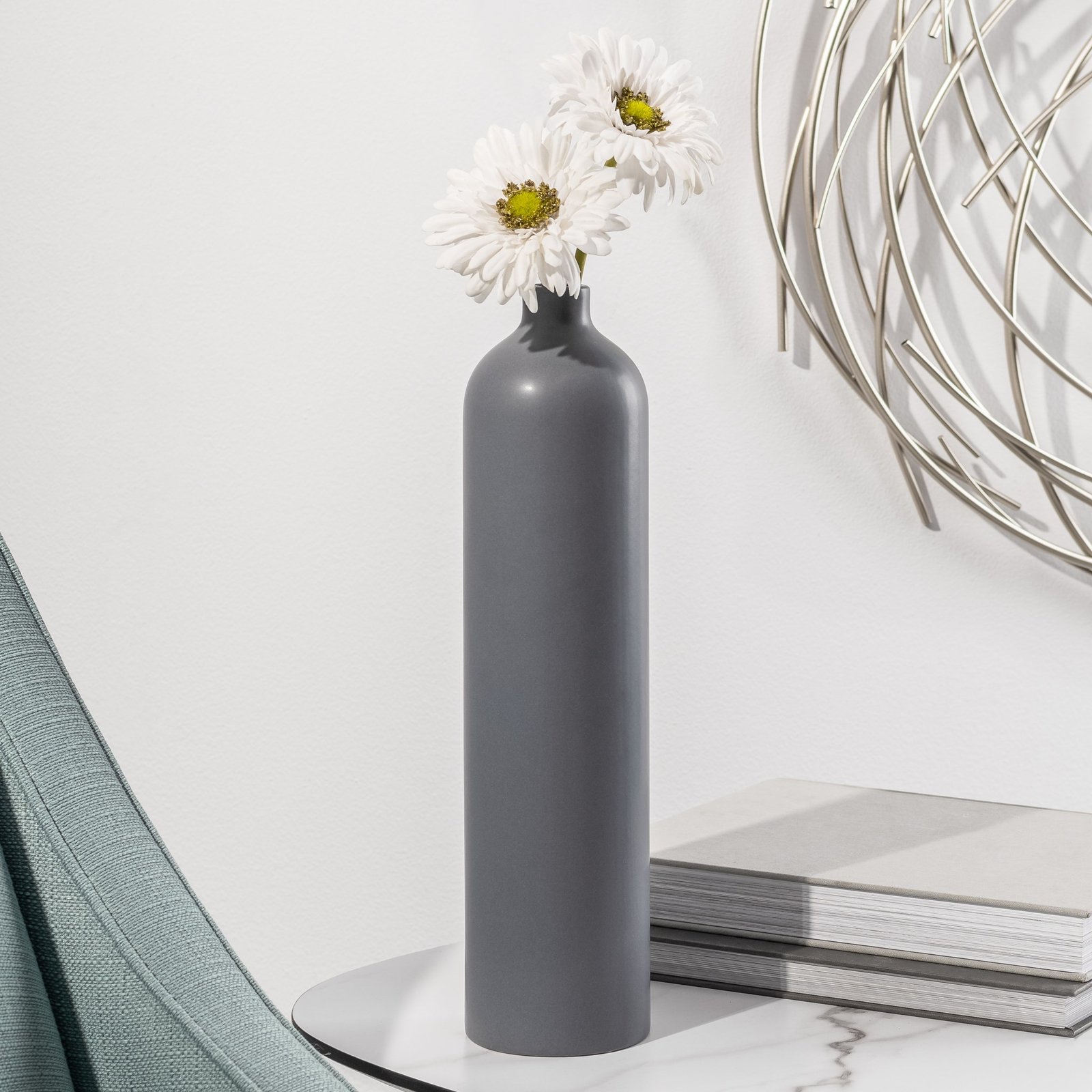 Komi 14h" Ceramic Bottle Vase - Grey