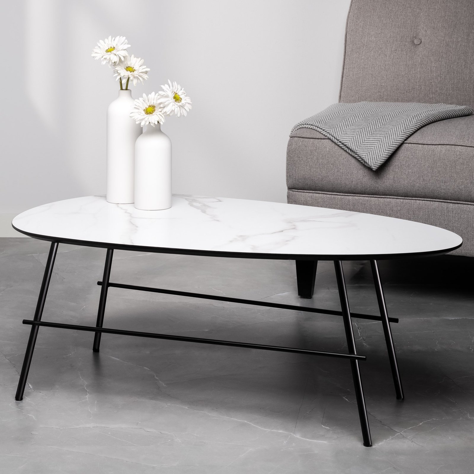 Tangent Faux Marble Top 3 Point 16h" Accent Coffee Table