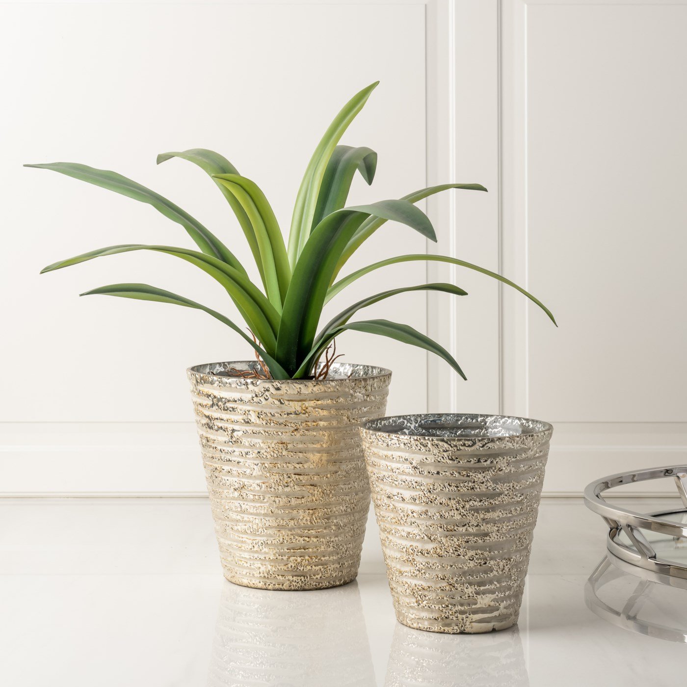 Etched Line Gold Lustre 6x6" Taper Glass Vase Drop Pot Planter - Image 3