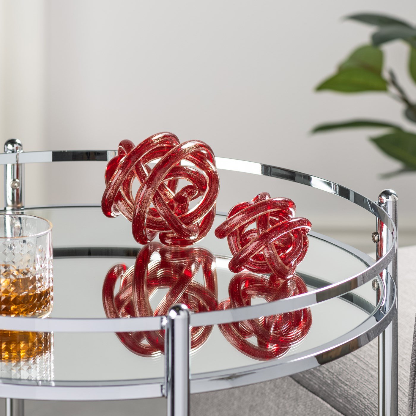 Orbit Glass Knot 3" Diameter Decor Ball - Gold Metallic Red - Image 3