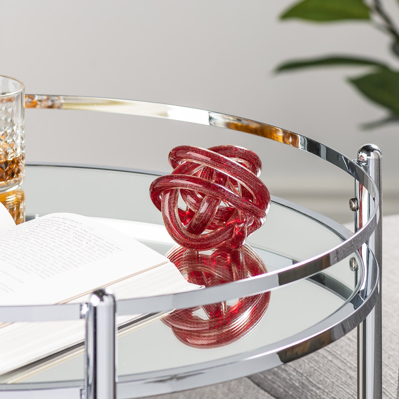Orbit Glass Knot 3" Diameter Decor Ball - Gold Metallic Red