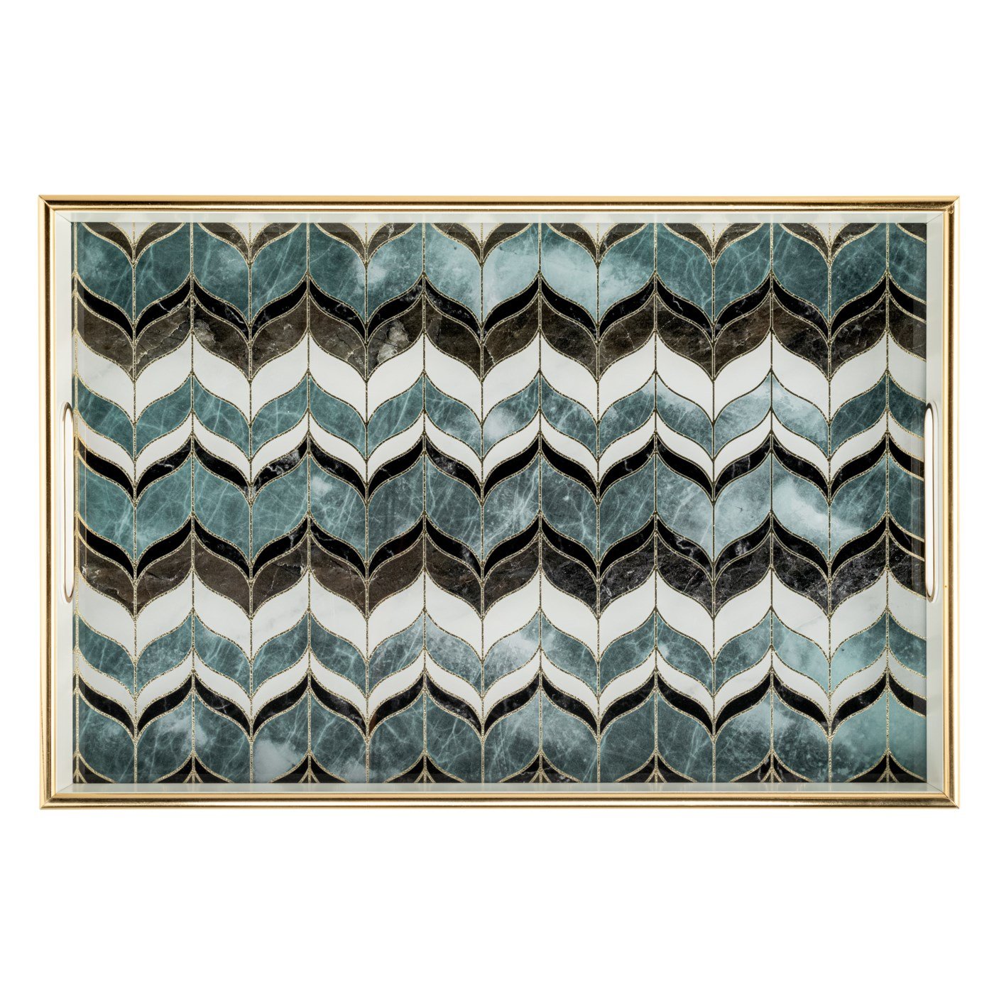 Savoy Gold Trim 2 Piece Rectangle Tray Set - Blue Wave - Image 2