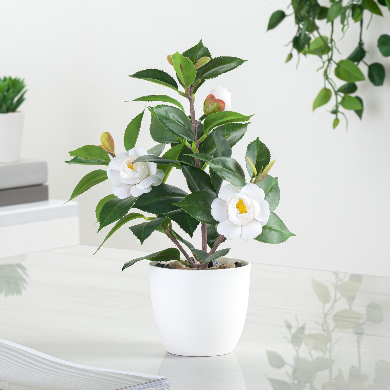 Rose Potted 11h" Faux Flowering Plant - White