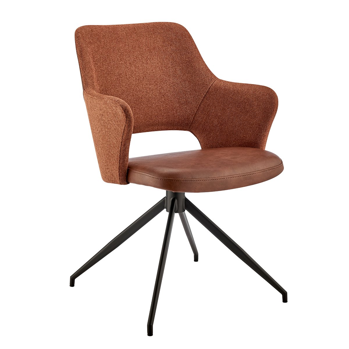 Darcie Armchair in Dark Brown Leatherette Orange Fabric and Black Base - Image 2