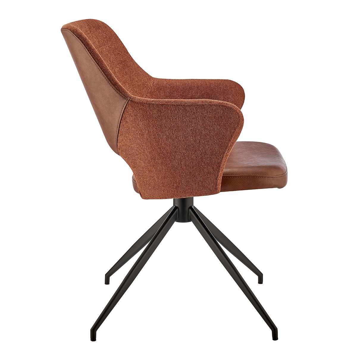 Darcie Armchair in Dark Brown Leatherette Orange Fabric and Black Base - Image 3