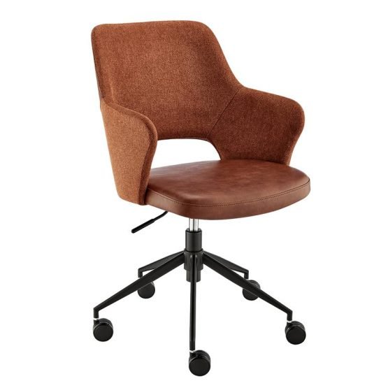 Darcie Office Chair in Dark Brown Leatherette Orange Fabric and Black Base