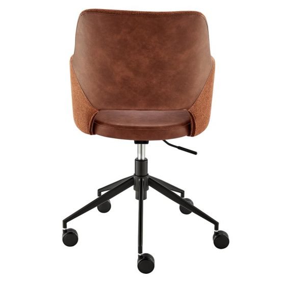 Darcie Office Chair in Dark Brown Leatherette Orange Fabric and Black Base - Image 2