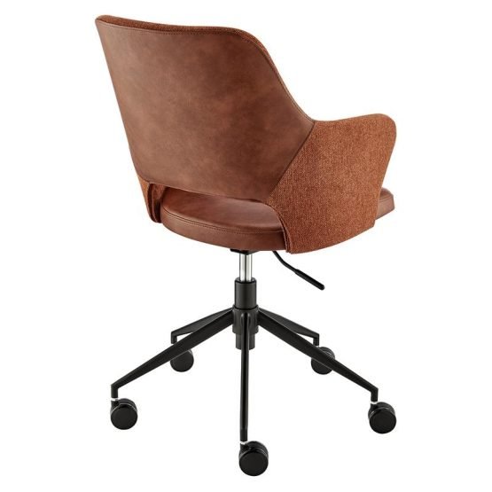 Darcie Office Chair in Dark Brown Leatherette Orange Fabric and Black Base - Image 3