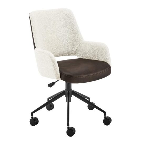 Desi Office Chair in Ivory Fabric and Brown Leatherette with Black Base - Image 2
