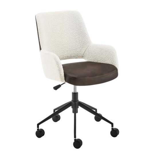Desi Office Chair in Ivory Fabric and Brown Leatherette with Black Base - Image 3