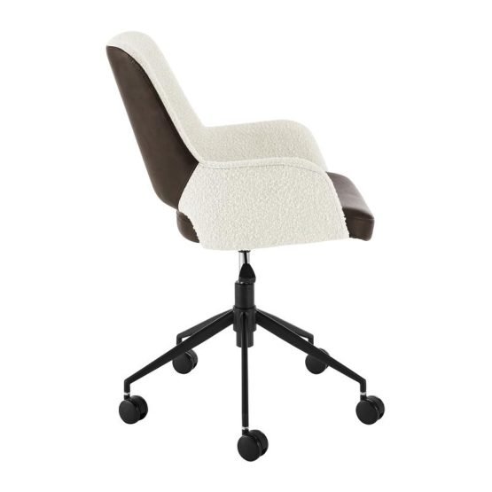 Desi Office Chair in Ivory Fabric and Brown Leatherette with Black Base - Image 4
