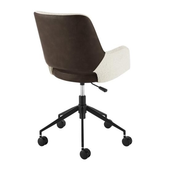 Desi Office Chair in Ivory Fabric and Brown Leatherette with Black Base - Image 5