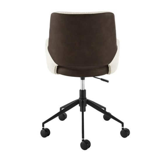 Desi Office Chair in Ivory Fabric and Brown Leatherette with Black Base - Image 6