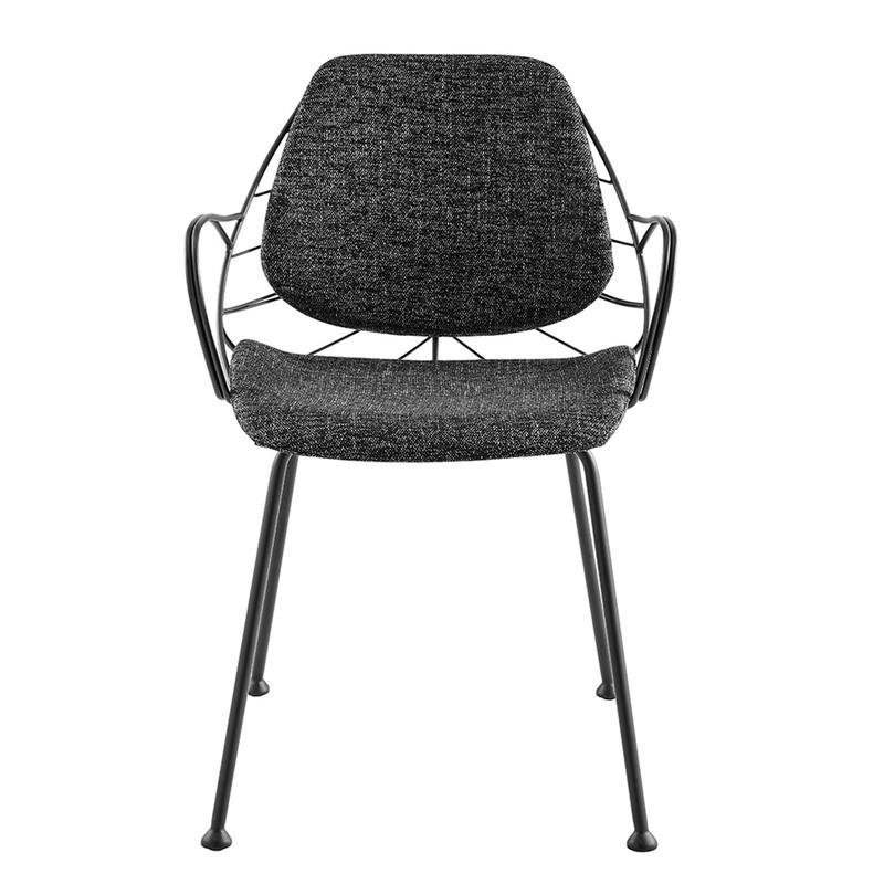 Linnea Armchair In Black Fabric with Matte Black Frame and Legs