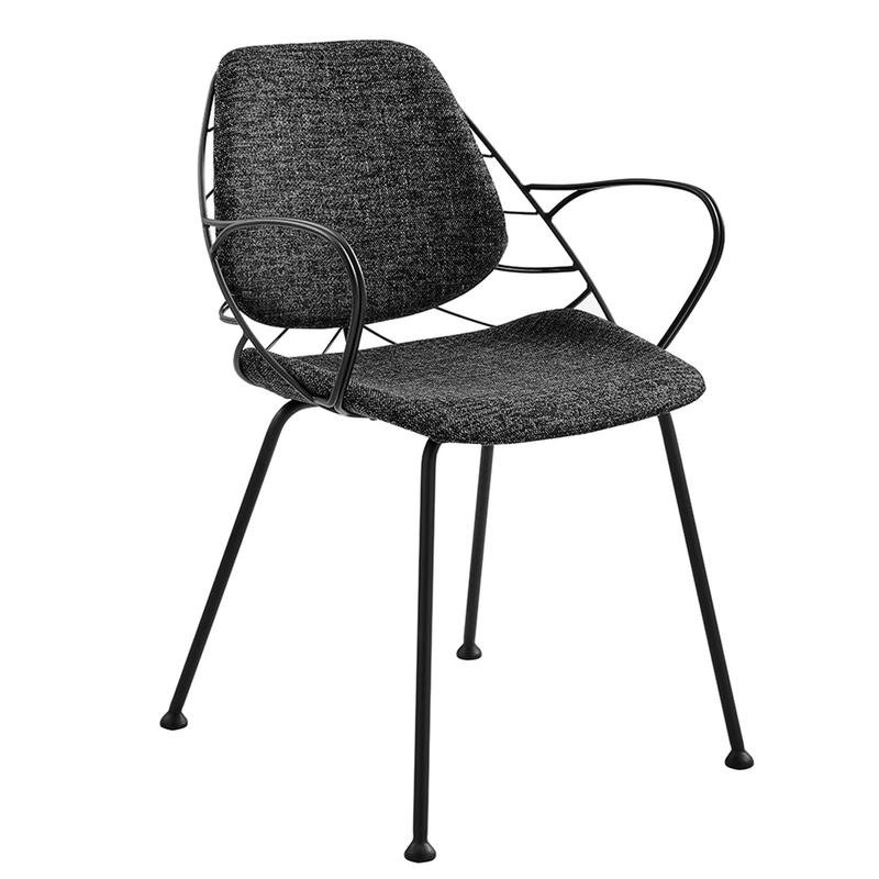 Linnea Armchair In Black Fabric with Matte Black Frame and Legs - Image 2