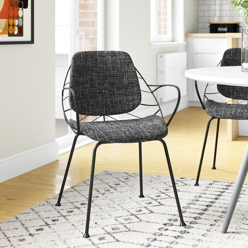 Linnea Armchair In Black Fabric with Matte Black Frame and Legs - Image 8