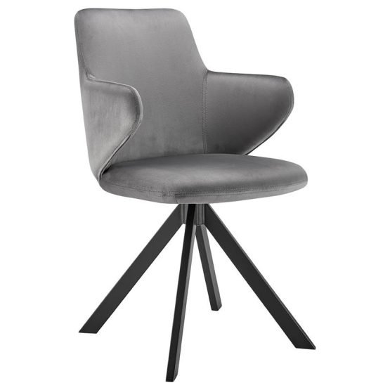 Vigo Swivel Side Chair in Gray Velvet with Black Steel Legs - Image 2