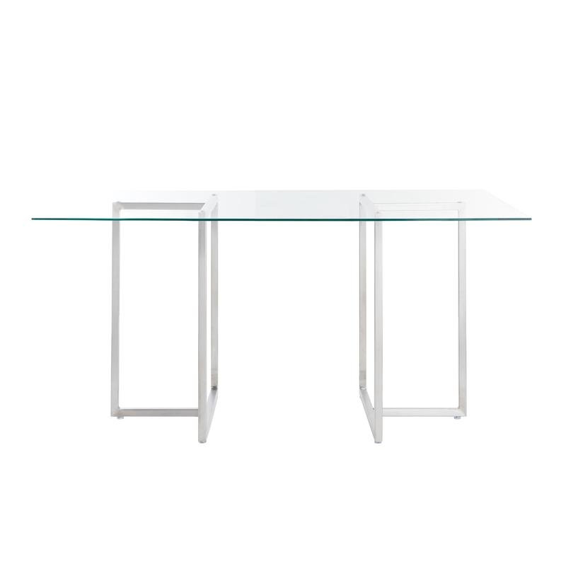 Legend Rectangular Table with Clear Tempered Glass Top and Brushed Stainless Steel Base