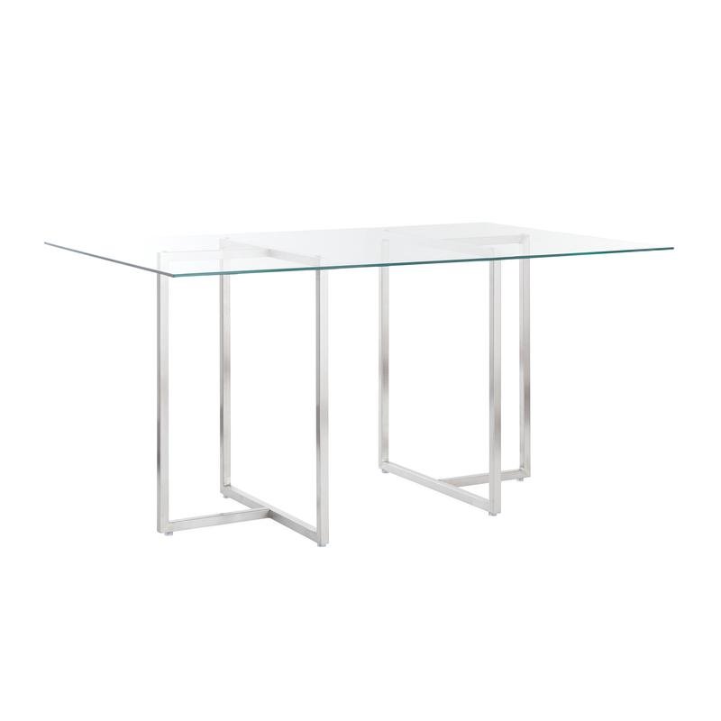 Legend Rectangular Table with Clear Tempered Glass Top and Brushed Stainless Steel Base - Image 2