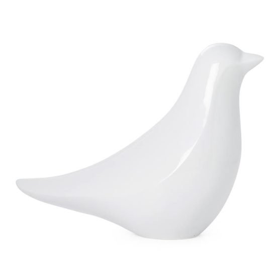 Large Finch Bird White Polystone Decor Sculpture - Head Up