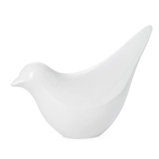 Large Finch Bird White Polystone Decor Sculpture - Head Down