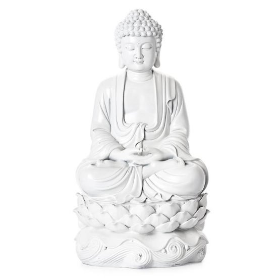 Peaceful Buddha Resin Decor 16 Inch Tall Statue - White
